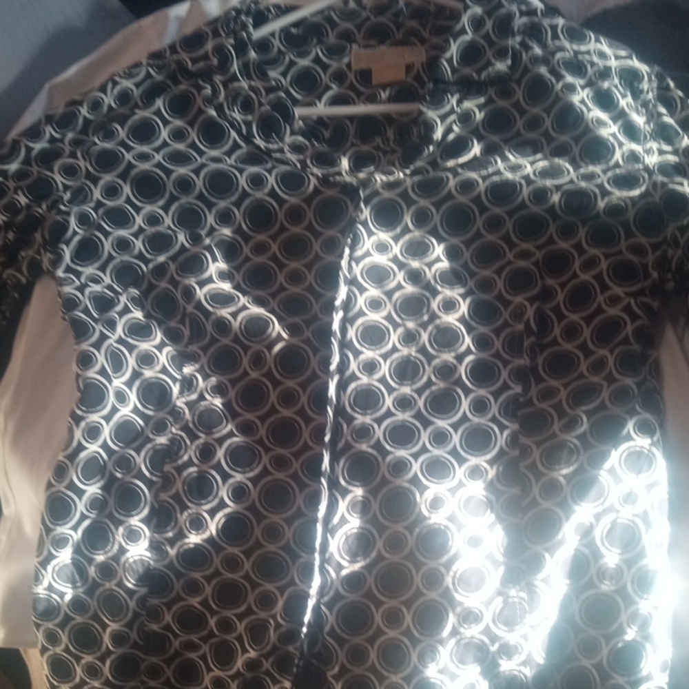 Michael Kors Collection Black and White Circle Pattern Long Sleeve Top